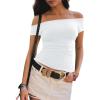 imageImily Bela Womens Off The Shoulder Tops Short Sleeve Top Quick Dry T Shirts Trendy Y2k Going Out Crop Tops Slim Fit 2025White