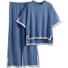imageImily Bela Womens Plus Size Lounge Sets 2 Piece Outfits Short Sleeve Pullover Tops Wide Leg Pants Summer Travel OutfitsBlue