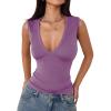 imageImily Bela Womens Sexy Plunge Deep V Neck Going Out Tank Top Summer Sleeveless Slim Fitted Workout TopsPurple