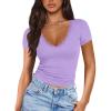 imageImily Bela Womens Sexy V Neck T Shirts Summer Lace Short Sleeve Slim Fit Y2k Going Out Crop TopsLight Purple