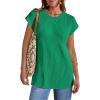 imageImily Bela Womens Short Sleeve Sweater Casual Crew Neck Rribbed Knit Split Pullover Summer Tunic TopsGreen