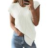 imageImily Bela Womens Short Sleeve Sweater Casual Crew Neck Rribbed Knit Split Pullover Summer Tunic TopsWhite