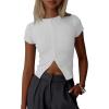 imageImily Bela Womens Short Sleeve Sweater Tops Summer Button Down Casual Ribbed Knit Slim Fit Cropped Cardigan ShirtsGrey