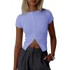imageImily Bela Womens Short Sleeve Sweater Tops Summer Button Down Casual Ribbed Knit Slim Fit Cropped Cardigan ShirtsLight Purple