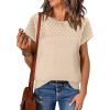 imageImily Bela Womens Short Sleeve Sweaters Casual Crewneck Crochet Knit Summer Loose Trendy Pullover TopsApricot