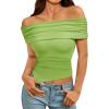 imageImily Bela Womens Summer Off The Shoulder Tops Casual Asymmetrical Slim Fit Y2K Going Out Cropped ShirtsGreen