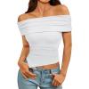 imageImily Bela Womens Summer Off The Shoulder Tops Casual Asymmetrical Slim Fit Y2K Going Out Cropped ShirtsWhite