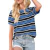 imageImily Bela Womens Summer Tops 2025 Striped Color Block Short Puff Sleeve T Shirt Casual Crewneck Loose Basic TeeBluish Gray
