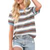 imageImily Bela Womens Summer Tops 2025 Striped Color Block Short Puff Sleeve T Shirt Casual Crewneck Loose Basic TeeBrick Red