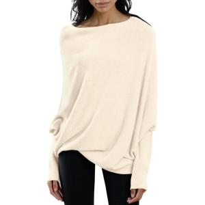 imageImily Bela Batwing Boat Neck Sweaters for Women 2024 Spring Long Sleeve Soft Knit Loose Baggy Pullover Jumper TopBeige