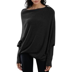 imageImily Bela Batwing Boat Neck Sweaters for Women 2024 Spring Long Sleeve Soft Knit Loose Baggy Pullover Jumper TopBlack