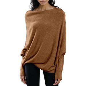 imageImily Bela Batwing Boat Neck Sweaters for Women 2024 Spring Long Sleeve Soft Knit Loose Baggy Pullover Jumper TopBrown