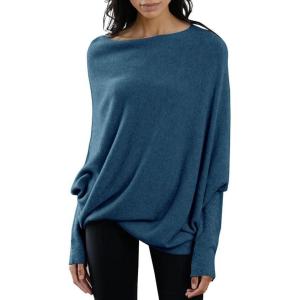 imageImily Bela Batwing Boat Neck Sweaters for Women 2024 Spring Long Sleeve Soft Knit Loose Baggy Pullover Jumper TopDark Blue