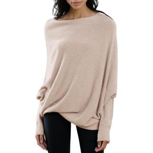 imageImily Bela Batwing Boat Neck Sweaters for Women 2024 Spring Long Sleeve Soft Knit Loose Baggy Pullover Jumper TopKhaki