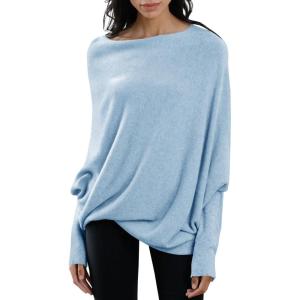 imageImily Bela Batwing Boat Neck Sweaters for Women 2024 Spring Long Sleeve Soft Knit Loose Baggy Pullover Jumper TopLight Blue