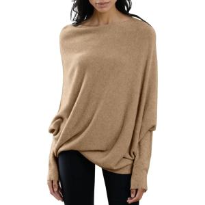 imageImily Bela Batwing Boat Neck Sweaters for Women 2024 Spring Long Sleeve Soft Knit Loose Baggy Pullover Jumper TopLight Brown