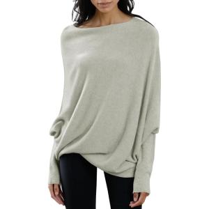 imageImily Bela Batwing Boat Neck Sweaters for Women 2024 Spring Long Sleeve Soft Knit Loose Baggy Pullover Jumper TopLight Grey