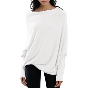 imageImily Bela Batwing Boat Neck Sweaters for Women 2024 Spring Long Sleeve Soft Knit Loose Baggy Pullover Jumper TopWhite