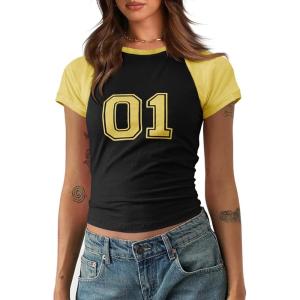 imageImily Bela Cute Baby Tees Back to School Short Sleeve T Shirts Graphic Number Print Summer Crop Tops for Women 2025Black