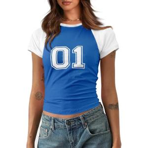 imageImily Bela Cute Baby Tees Back to School Short Sleeve T Shirts Graphic Number Print Summer Crop Tops for Women 2025Blue