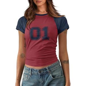 imageImily Bela Cute Baby Tees Back to School Short Sleeve T Shirts Graphic Number Print Summer Crop Tops for Women 2025Burgundy