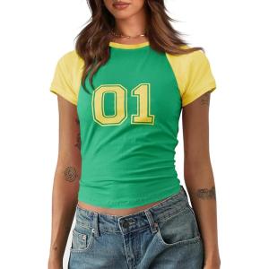 imageImily Bela Cute Baby Tees Back to School Short Sleeve T Shirts Graphic Number Print Summer Crop Tops for Women 2025Green