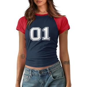 imageImily Bela Cute Baby Tees Back to School Short Sleeve T Shirts Graphic Number Print Summer Crop Tops for Women 2025Navy