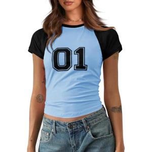 imageImily Bela Cute Baby Tees Back to School Short Sleeve T Shirts Graphic Number Print Summer Crop Tops for Women 2025Sky Blue
