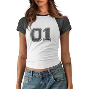 imageImily Bela Cute Baby Tees Back to School Short Sleeve T Shirts Graphic Number Print Summer Crop Tops for Women 2025White