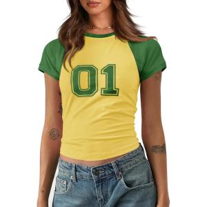 imageImily Bela Cute Baby Tees Back to School Short Sleeve T Shirts Graphic Number Print Summer Crop Tops for Women 2025Yellow