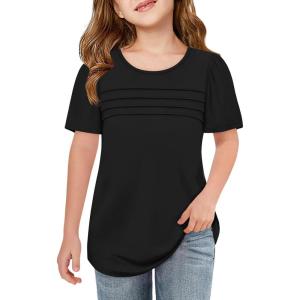 imageImily Bela Girls Pleated Short Sleeve T Shirts Kids Summer Crewneck Shirts Casual Tops Tees 514 YearsBlack