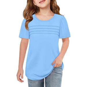 imageImily Bela Girls Pleated Short Sleeve T Shirts Kids Summer Crewneck Shirts Casual Tops Tees 514 YearsBlue