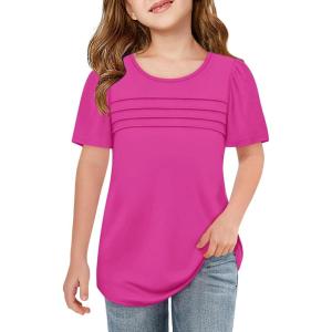 imageImily Bela Girls Pleated Short Sleeve T Shirts Kids Summer Crewneck Shirts Casual Tops Tees 514 YearsBright Pink