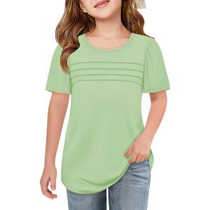 imageImily Bela Girls Pleated Short Sleeve T Shirts Kids Summer Crewneck Shirts Casual Tops Tees 514 YearsFluorescent Green