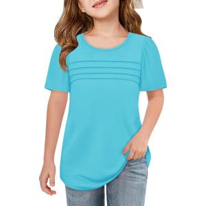 imageImily Bela Girls Pleated Short Sleeve T Shirts Kids Summer Crewneck Shirts Casual Tops Tees 514 YearsLake Blue
