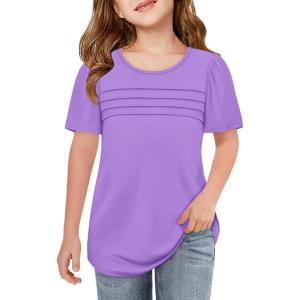 imageImily Bela Girls Pleated Short Sleeve T Shirts Kids Summer Crewneck Shirts Casual Tops Tees 514 YearsLight Purple