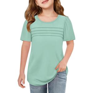 imageImily Bela Girls Pleated Short Sleeve T Shirts Kids Summer Crewneck Shirts Casual Tops Tees 514 YearsMint