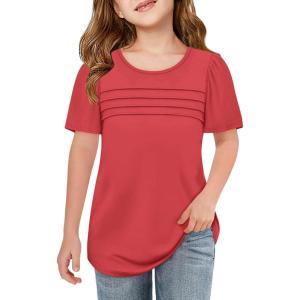 imageImily Bela Girls Pleated Short Sleeve T Shirts Kids Summer Crewneck Shirts Casual Tops Tees 514 YearsRed