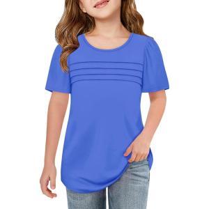 imageImily Bela Girls Pleated Short Sleeve T Shirts Kids Summer Crewneck Shirts Casual Tops Tees 514 YearsRoyal Blue