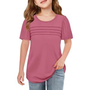 imageImily Bela Girls Pleated Short Sleeve T Shirts Kids Summer Crewneck Shirts Casual Tops Tees 514 YearsWatermelon Red
