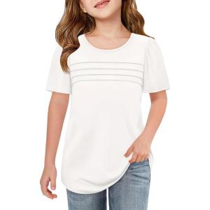 imageImily Bela Girls Pleated Short Sleeve T Shirts Kids Summer Crewneck Shirts Casual Tops Tees 514 YearsWhite