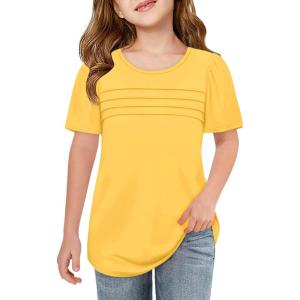 imageImily Bela Girls Pleated Short Sleeve T Shirts Kids Summer Crewneck Shirts Casual Tops Tees 514 YearsYellow