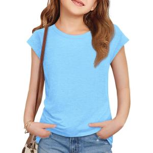 imageImily Bela Girls Short Cap Sleeve T Shirts Kids Crew Neck Casual Loose Summer Tops 514 YearsBlue