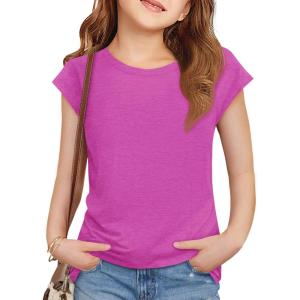 imageImily Bela Girls Short Cap Sleeve T Shirts Kids Crew Neck Casual Loose Summer Tops 514 YearsBright Pink
