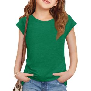 imageImily Bela Girls Short Cap Sleeve T Shirts Kids Crew Neck Casual Loose Summer Tops 514 YearsDark Green
