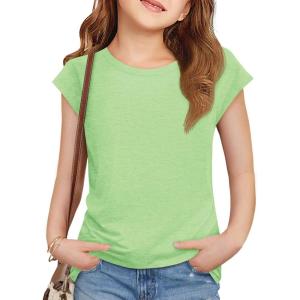 imageImily Bela Girls Short Cap Sleeve T Shirts Kids Crew Neck Casual Loose Summer Tops 514 YearsFluorescent Green