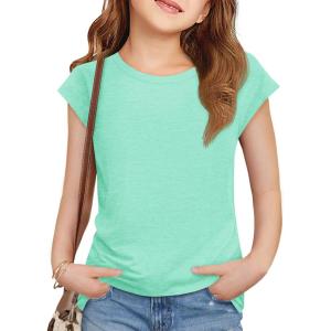 imageImily Bela Girls Short Cap Sleeve T Shirts Kids Crew Neck Casual Loose Summer Tops 514 YearsGreen