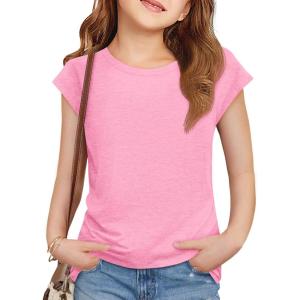 imageImily Bela Girls Short Cap Sleeve T Shirts Kids Crew Neck Casual Loose Summer Tops 514 YearsPink