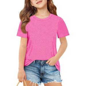 imageImily Bela Girls Short Sleeve T Shirts Casual Crewneck Fashion Tees Kids Summer Tops 514 YearsBright Pink
