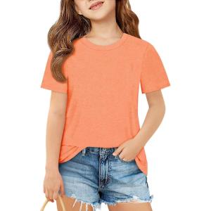 imageImily Bela Girls Short Sleeve T Shirts Casual Crewneck Fashion Tees Kids Summer Tops 514 YearsOrange